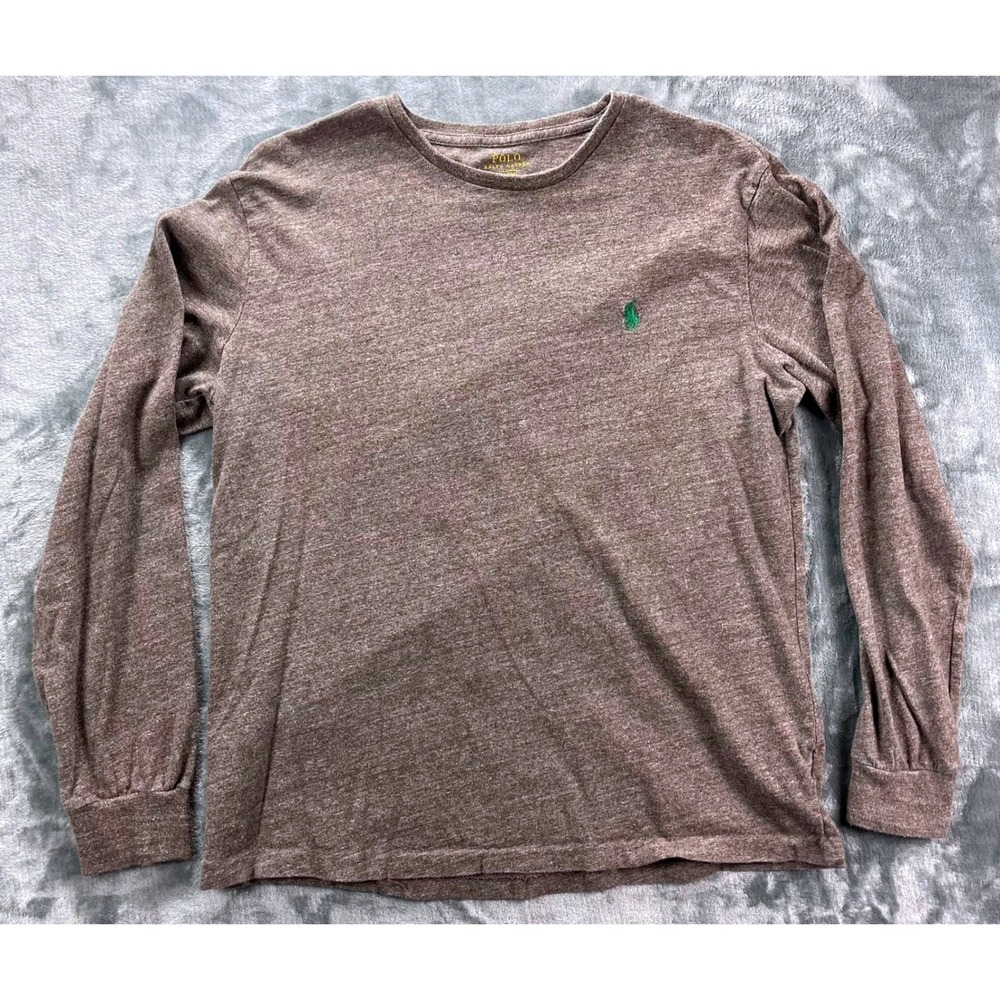 Polo Ralph Lauren Mens Size Medium Brown Heathered Long Sleeve T-Shirt Cotton